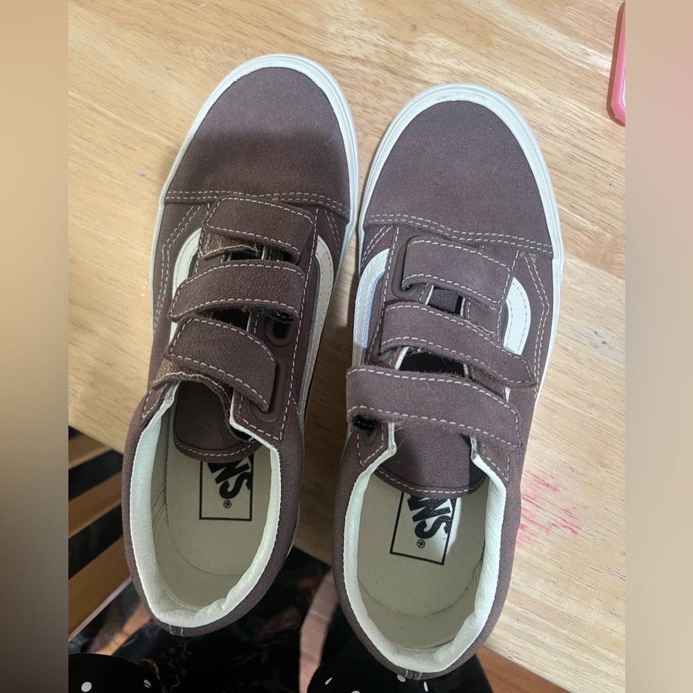 Vans Brown and White Velcro Sneakers